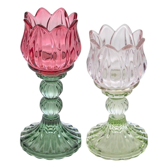 Lot de 2 photophores fleurs FLEUR DE ROSE Couleur rose <span itemprop=
