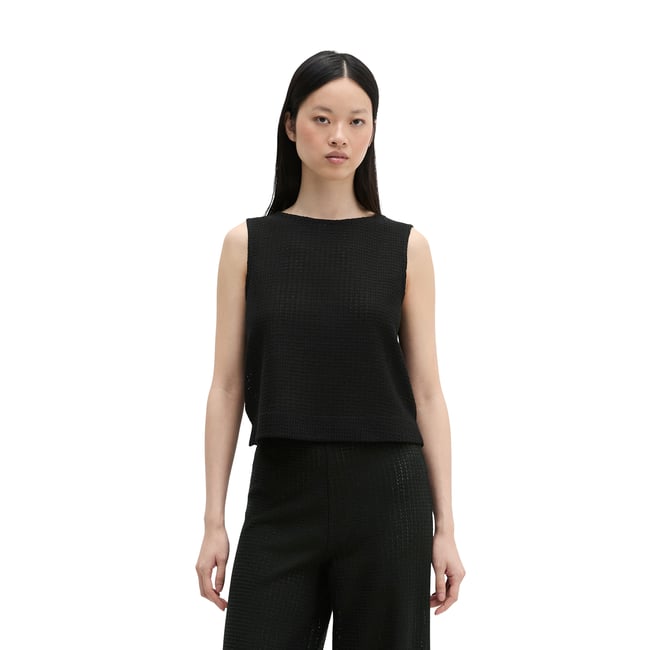 Top en crochet relaxé en jersey de coton mélangé noir <span itemprop=