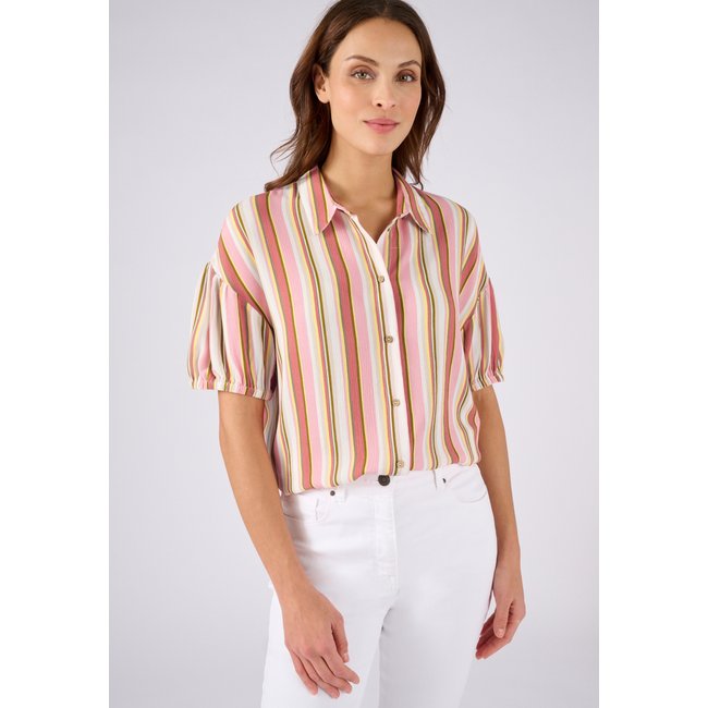 Chemisier rayé en tissu créponné pure viscose rose multicolore rayé <span itemprop=