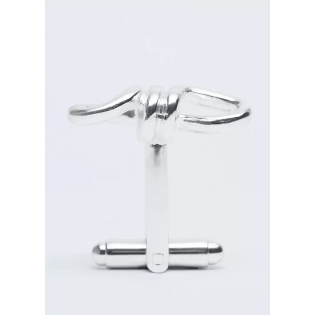 Boutons de manchette métalliques nœud argent <span itemprop=