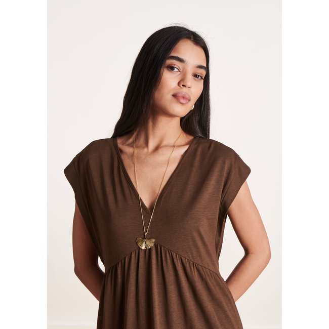Collier sautoir fleur de ginko light gold <span itemprop=