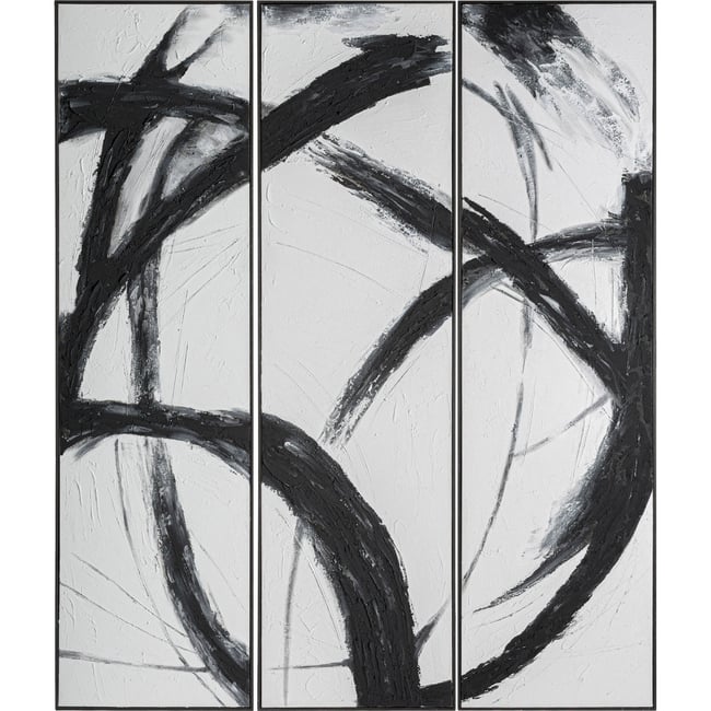 Triptyque mural abstrait sur toile, Lot de 3 Couleur noir et blanc <span itemprop=