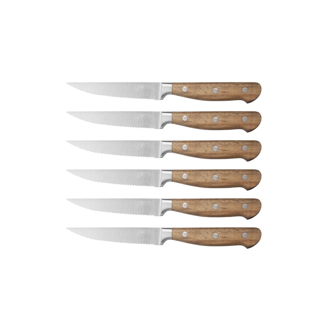 Lot de 6 couteaux à steak en inox, NUDE inox mat et bois <span itemprop=