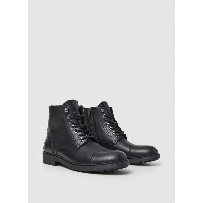 Fred Land Ankle Boots with Laces in Leather, black, PEPE JEANS