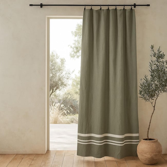 Rideau panneau coton MAHDIA vert olive <span itemprop=