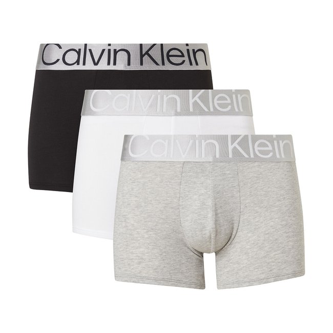 Pack of 3 Plain Hipsters with Large Logo Waistband, black + white + grey, CALVIN KLEIN UNDERWEAR