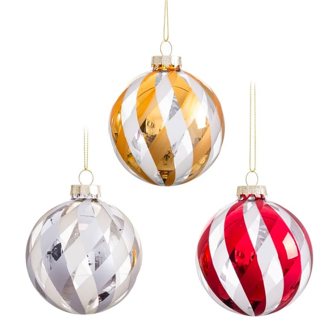 Set de 3 boules de Noël en verre doré, rouge, argenté 6x6x6cm Couleur rouge <span itemprop=