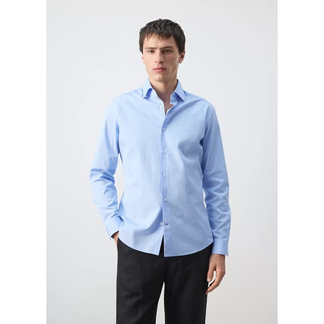 Chemise 100 % coton rayures slim-fit bleu ciel <span itemprop=