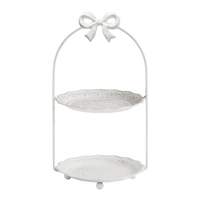 Plateau 2 étages Nœud en métal blanchi Couleur blanc <span itemprop=