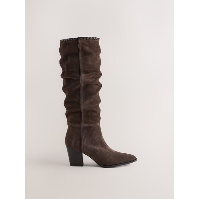 Bottes souples à point de feston marron chocolat <span itemprop=