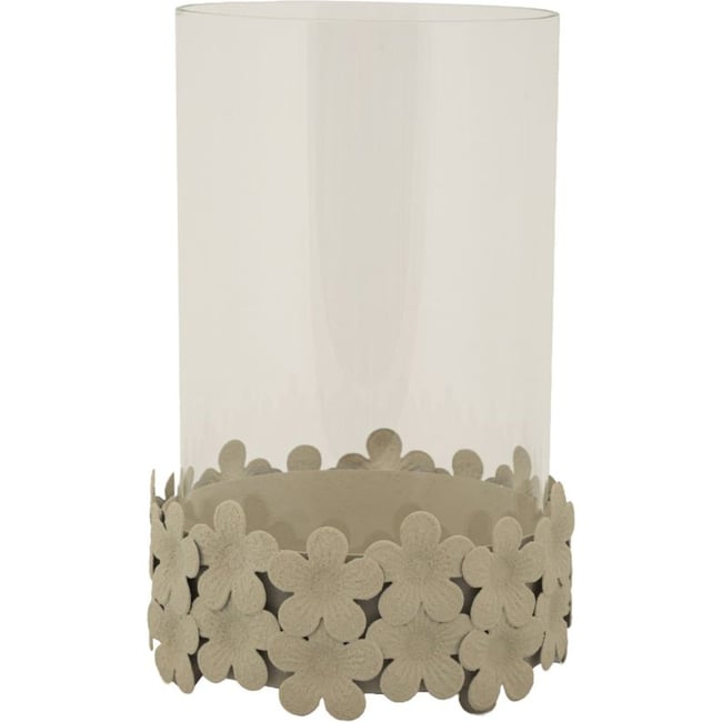 Photophore en verre décor floral ajouré Couleur crème <span itemprop=
