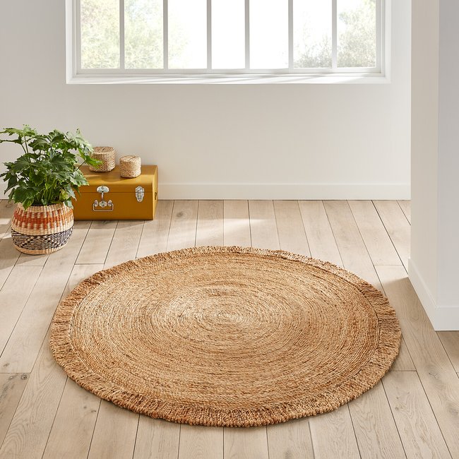 Aftas Fringed Round 100% Jute Rug, natural, LA REDOUTE INTERIEURS