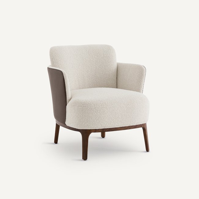 Fauteuil pied noyer et tissu bi-matière, Jabote Couleur ecru/marron <span itemprop=