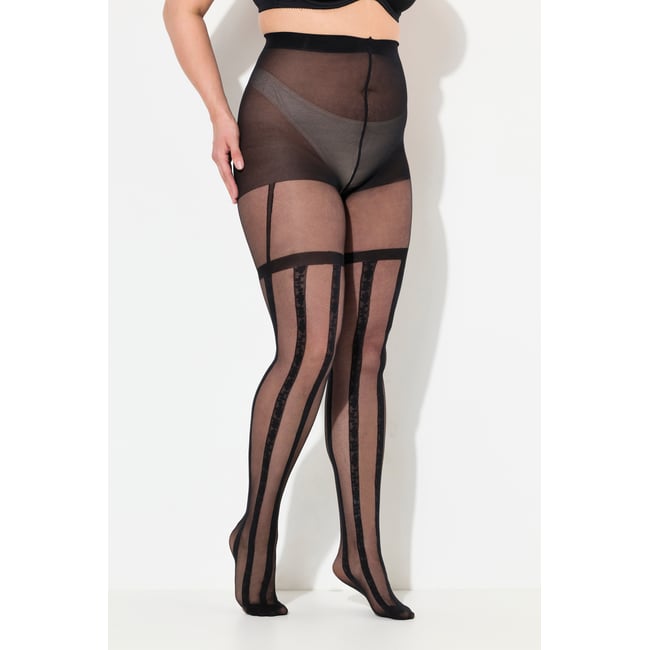 Collants, motif fleurs et rayures noir <span itemprop=