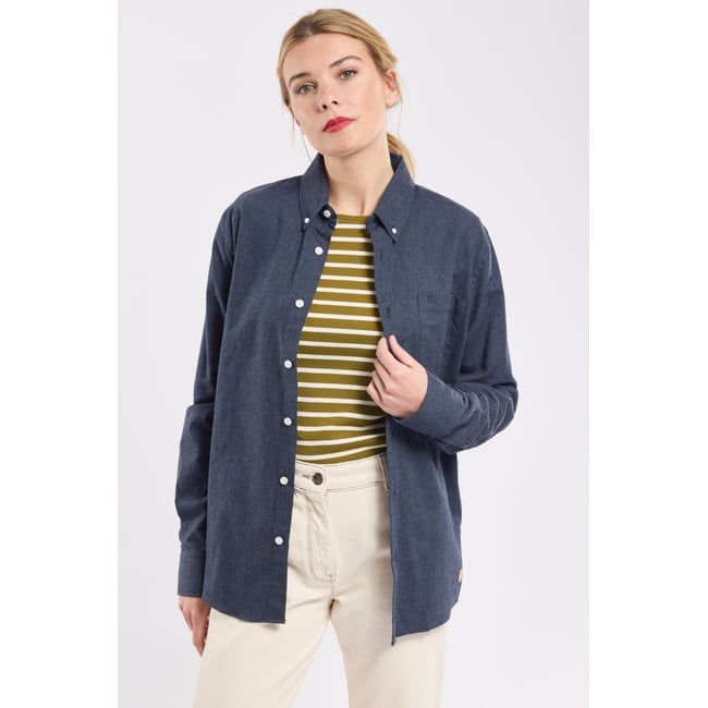 Chemise coupe droite en coton marine deep <span itemprop=