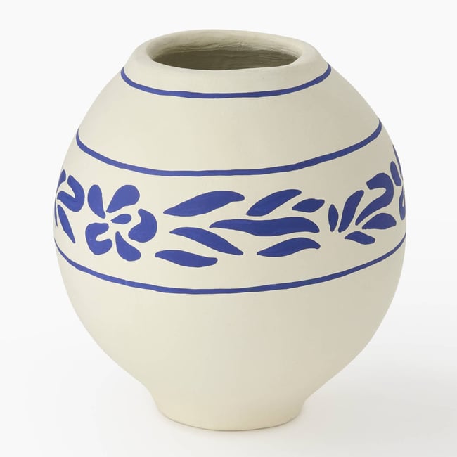 Vase rond,25x25cm, en papier mâché Couleur bleu roi <span itemprop=