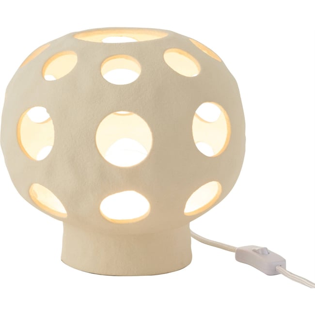 Lampe globe ronde en pierre ajourée Couleur beige pierre naturel doux <span itemprop=