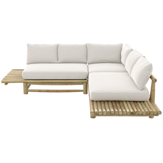 Canapé d'angle de jardin 4 places en teck et coussins - SUNNY naturel <span itemprop=