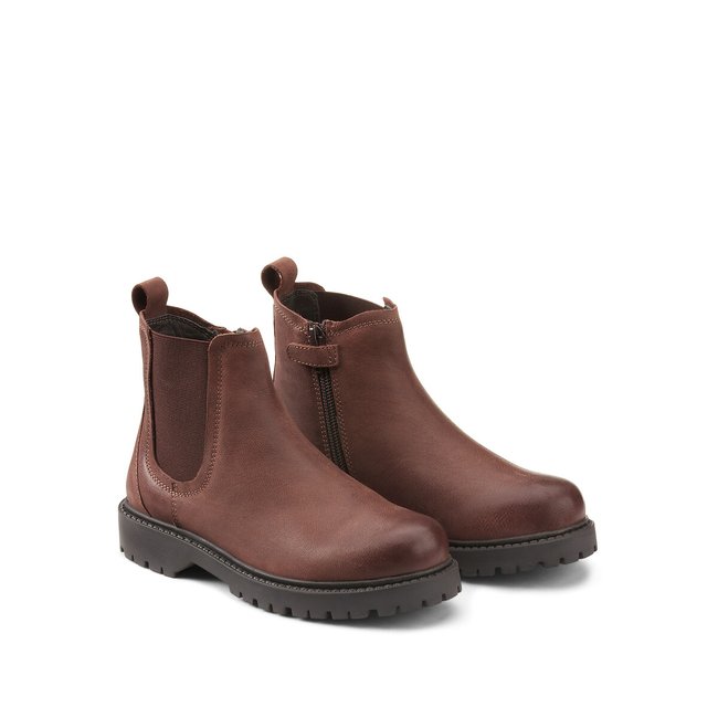 Ботинки челси из кожи на молнии каштановый LA REDOUTE COLLECTIONS