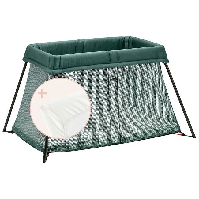 Lit parapluie light avec drap housse vert <span itemprop=