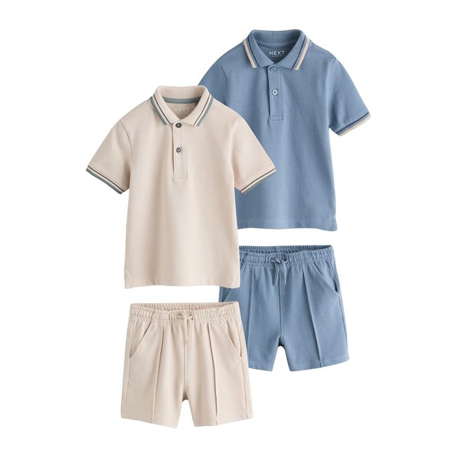 Polo à manches courtes et short, lot de 2 bleu/naturel <span itemprop=
