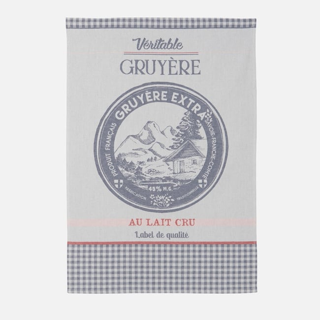 Torchon jacquard en coton VÉRITABLE GRUYÈRE gris <span itemprop=