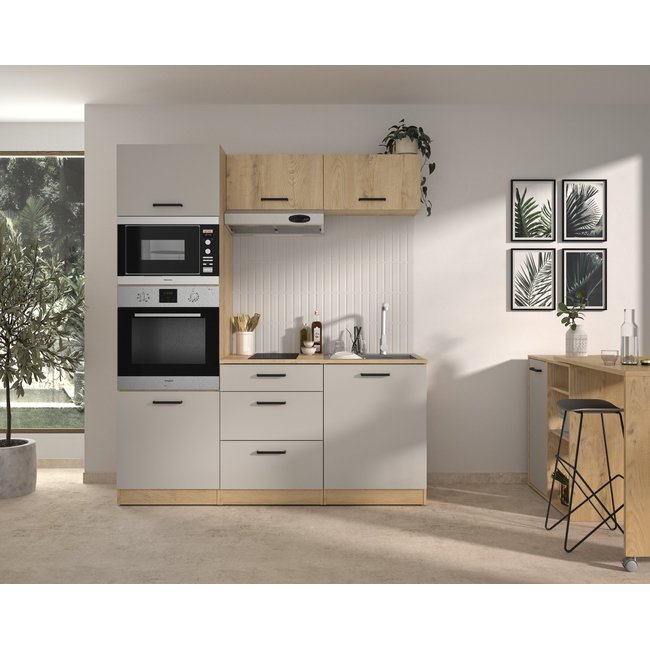 Composition de cuisine effet bois chêne silva Couleur beige <span itemprop=