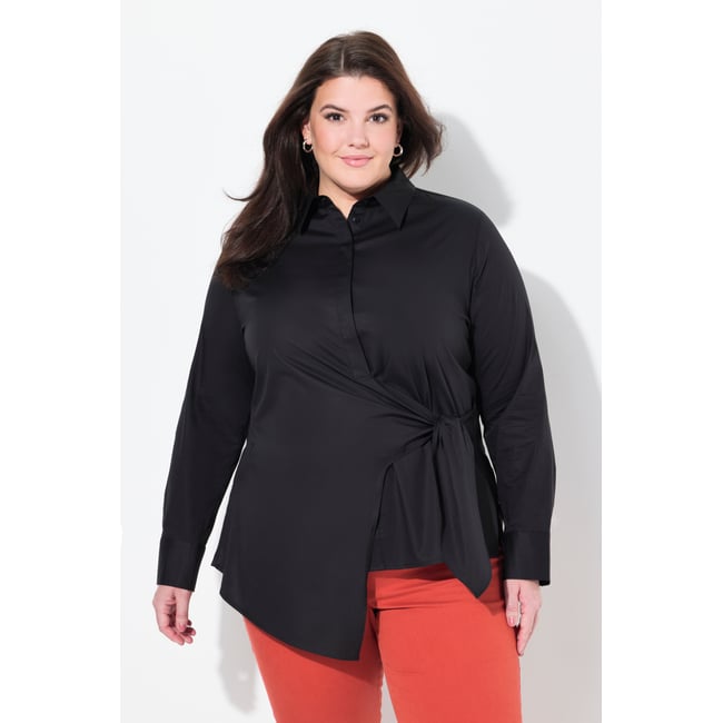 Chemisier drapé en coton bio avec col et noir <span itemprop=