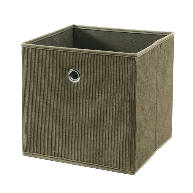Cube pliable tissu velours côtelé kaki - H27 cm Couleur vert kaki <span itemprop=