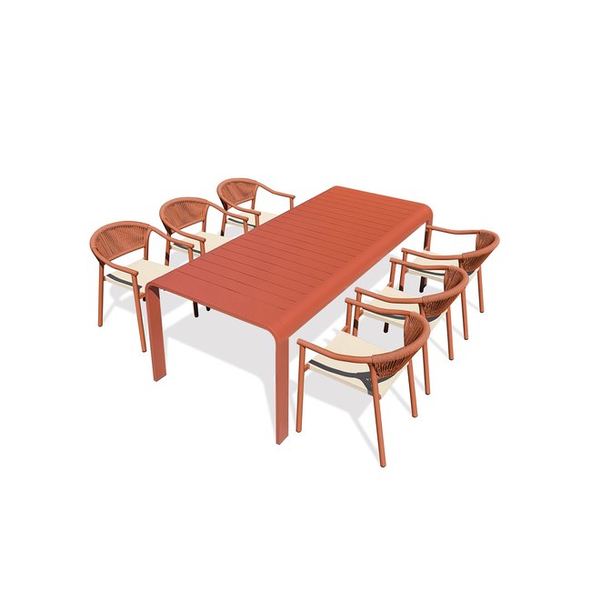 Ensemble repas de jardin en aluminium 6 places HANOI terracotta <span itemprop=