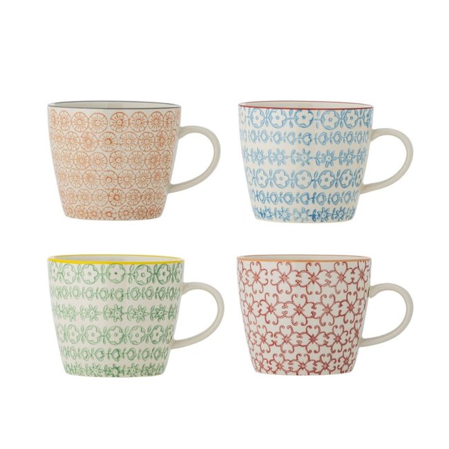 Mug motif floral grès  Carla set de 4 Couleur multicolore <span itemprop=