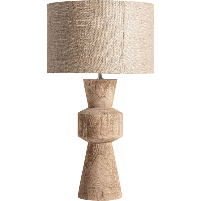 Lampe à poser art déco en bois de manguier Couleur marron bois naturel <span itemprop=