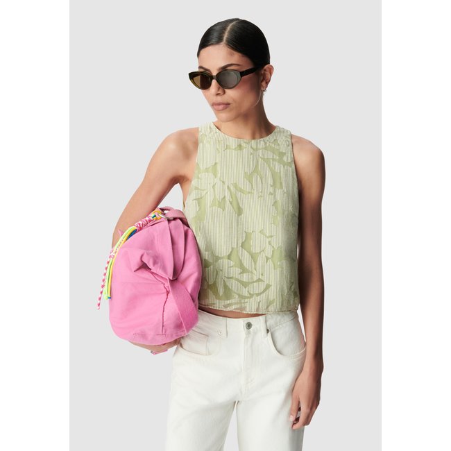 Top mix motifs rayures et végétal olive d'été <span itemprop=