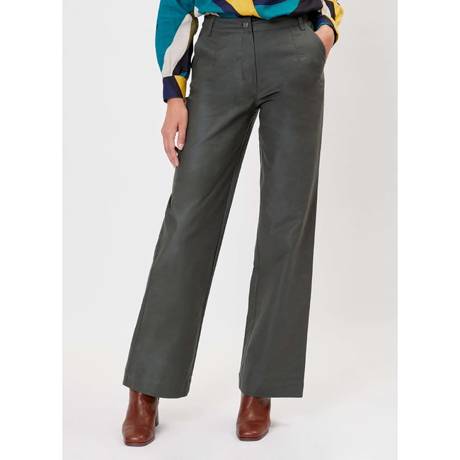 Pantalon large toile de coton bio ERNST vert forêt <span itemprop=