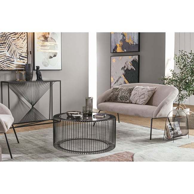 Table basse ronde en verre et en métal noir D80 - SPIRALE Couleur noir <span itemprop=