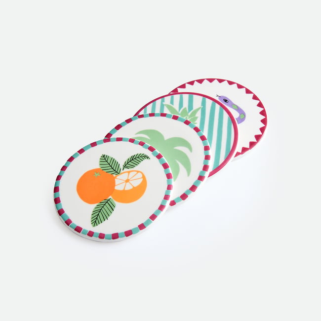 Lot de 4 dessous de verre imprimés, en porcelaine, TOKALA Couleur multicolore <span itemprop=