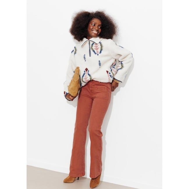 EUGENE pantalon flare en toile rose <span itemprop=