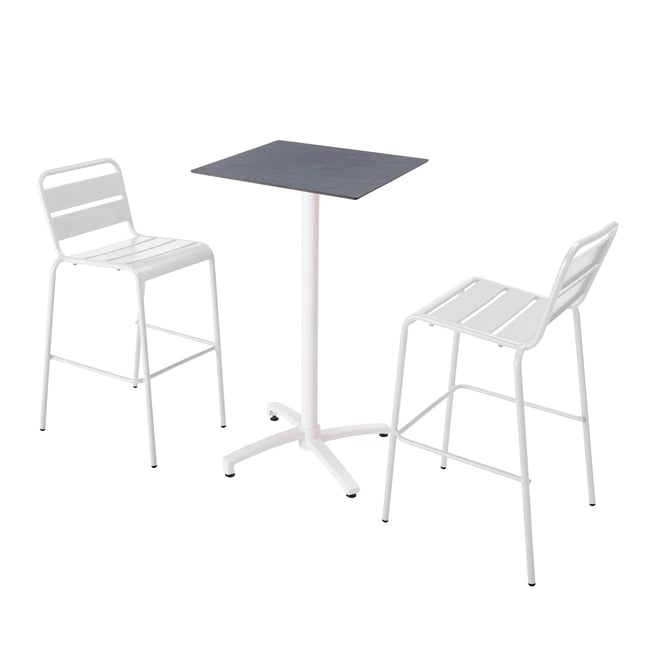 Ensemble table inclinable en hpl avec chaises hautes en métal, OPERA blanc <span itemprop=