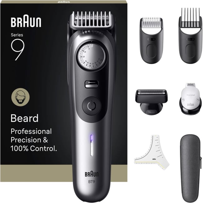 Tondeuse barbe BT9520, molette réglable, 50 hauteurs de coupe, précision 0,25 mm, autonomie 180 mn - BRAUN