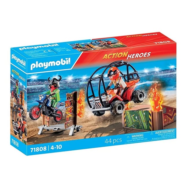 Cascadeurs avec quad moto et tremplins v019845 <span itemprop=