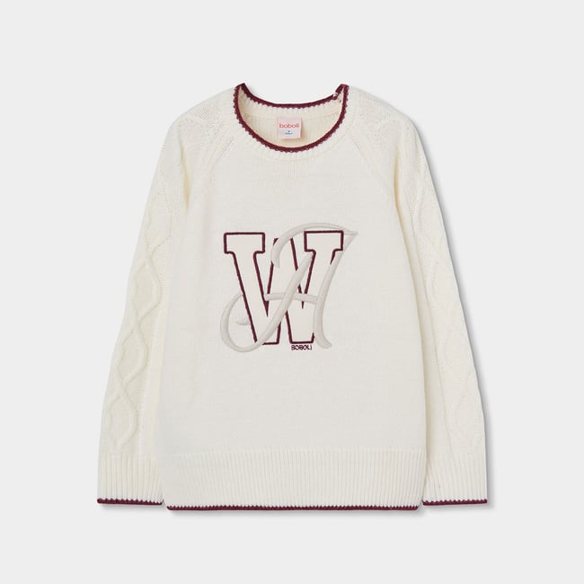 Pull garçon avec broderie de lettres blanc <span itemprop=