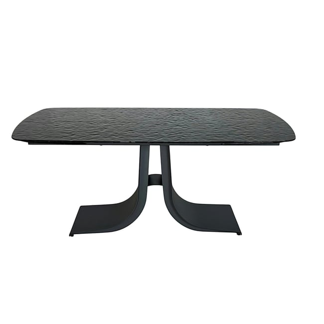 Table en verre ondulé noir extensible 180-260 cm LIGURIE Couleur noir <span itemprop=
