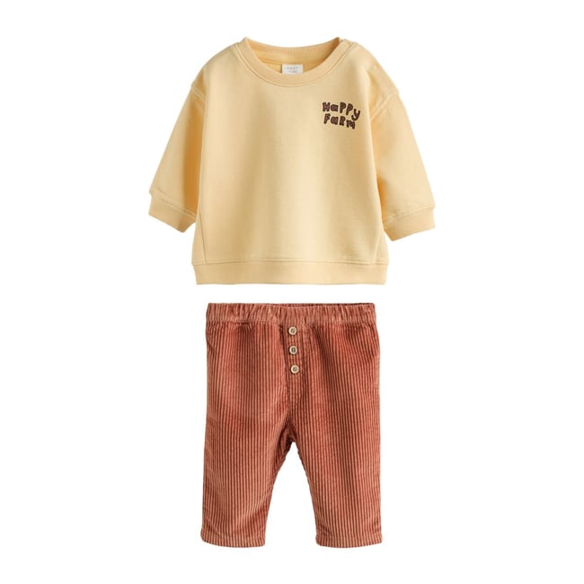 Sweat et pantalon en velours côtelé bébé, 2 p ferme jaune <span itemprop=