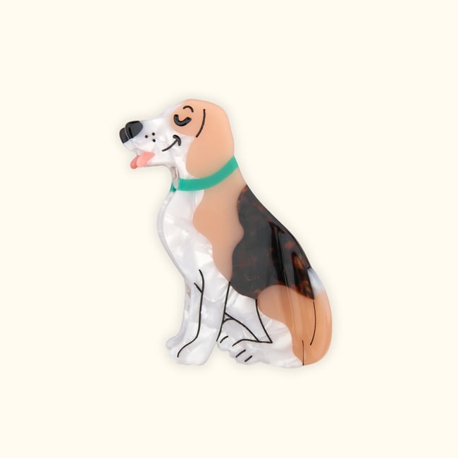 Pince à cheveux BEAGLE beige, marron et blanc <span itemprop=