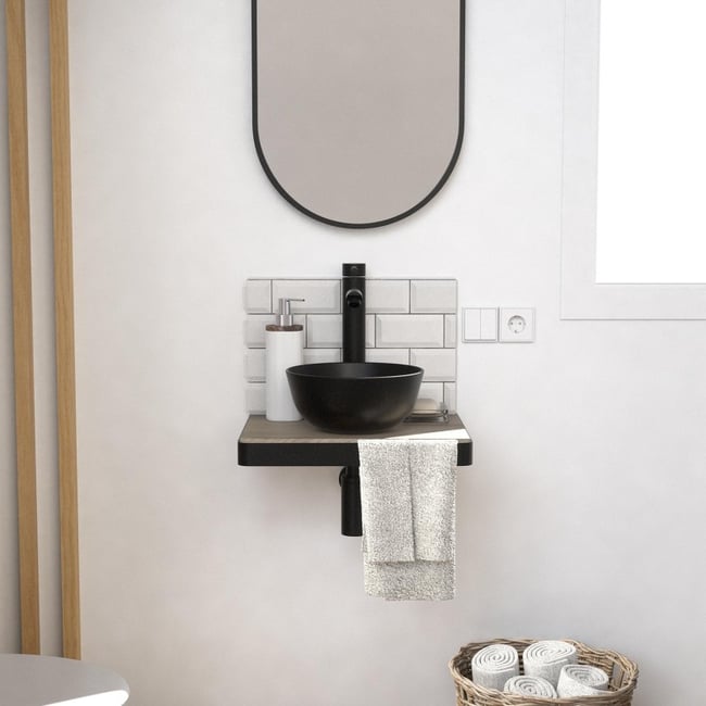 Lave-mains fin +vasque+robinet+miroir SOHO Couleur décor chêne <span itemprop=