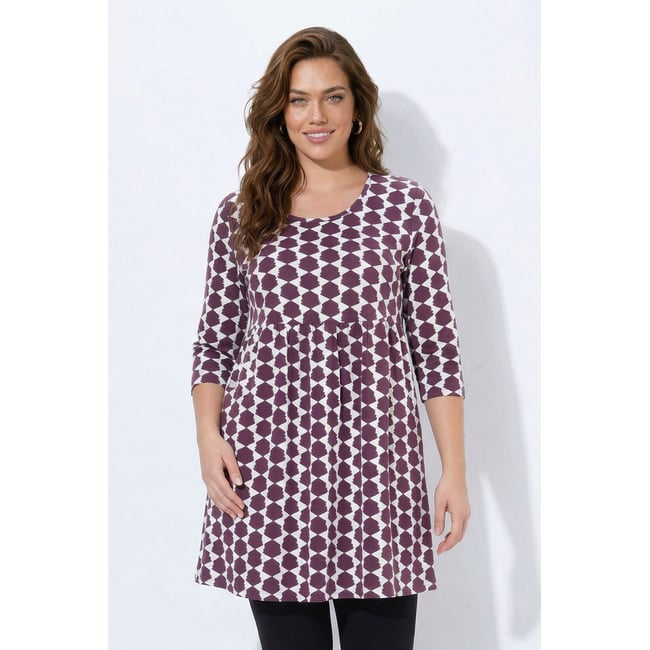 T-shirt long, imprimé graphique, coupe en A brun nougat <span itemprop=