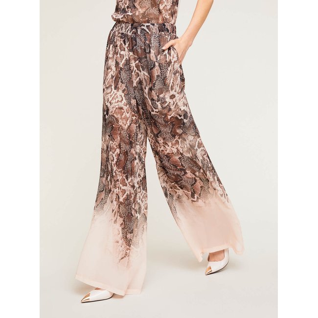 Pantalon palazzo en georgette à imprimé python, doublé à l'intérieur marron <span itemprop=