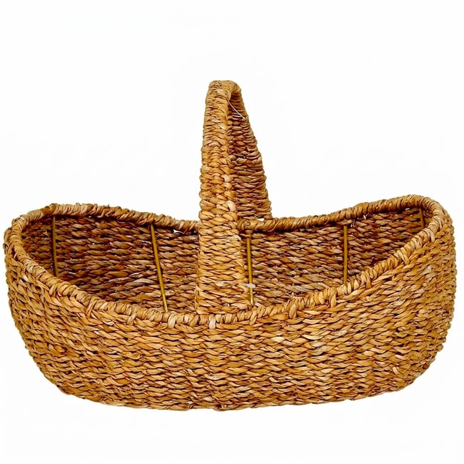 Panier à récolte en jacinthe d'eau tressée 40x25x15cm bois <span itemprop=
