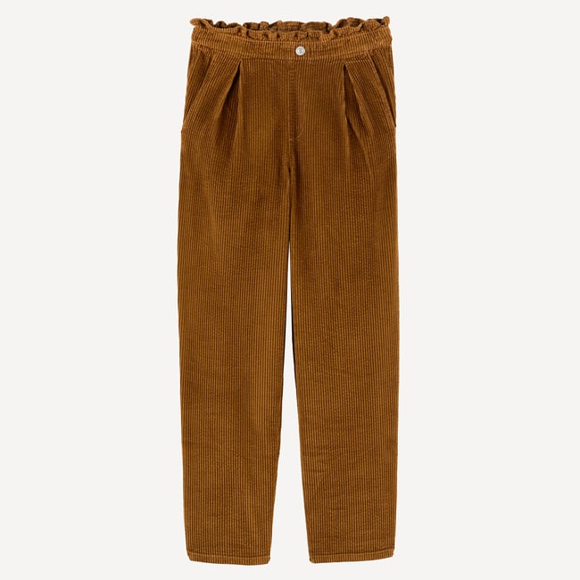 Pantalon paper bag en velours côtelé camel <span itemprop=