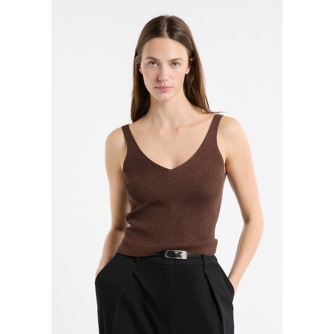 Débardeur côtelé irisé TAMI DEBARDEUR marron <span itemprop=